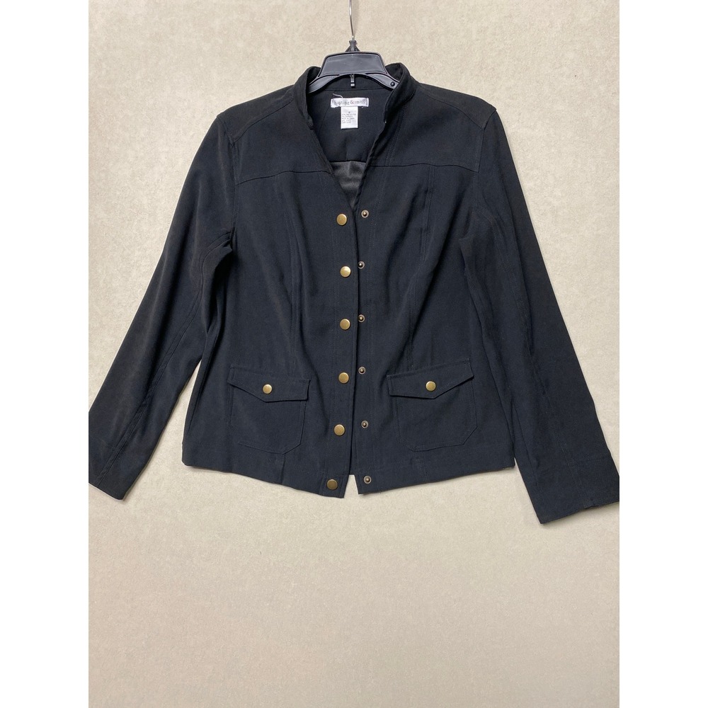 Hasting & Smith Womens Black Faux Suede Snap Front Mock Neck Jacket Size 8